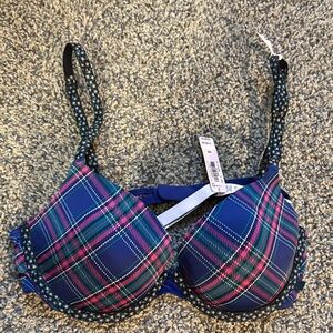 Victoria's Secret lightly lined Blue and Pink Plaid Bra size 36 B